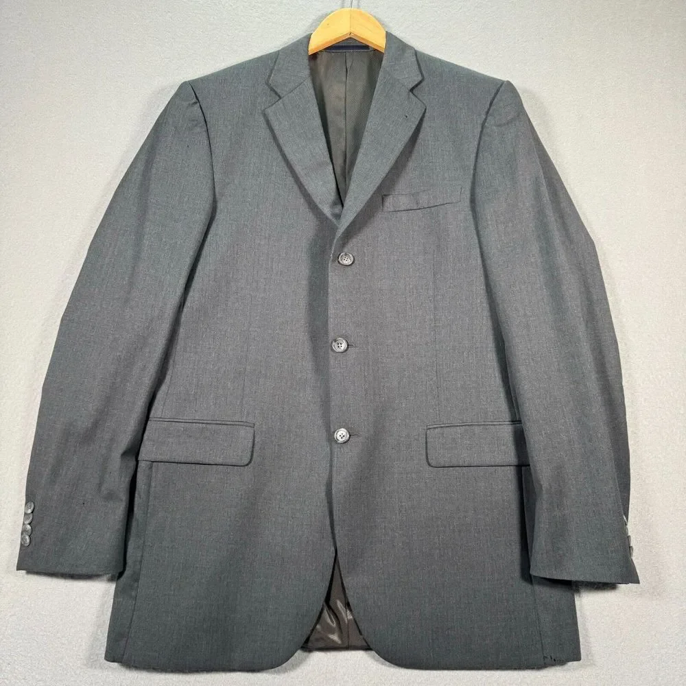 Burberry Blazer Sports Coat Mens 40 L Gray Union Made Super‎ 100's Wool Vented